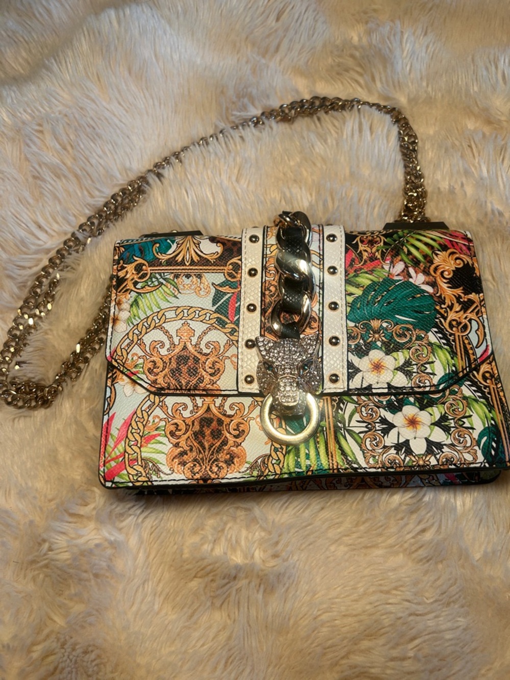 Tropical Floral Chain Shoulder Bag in Multicolor